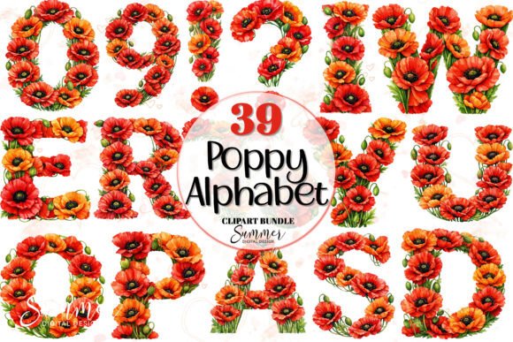 Download August Poppy Red Floral Alphabet Clipart - August Collection