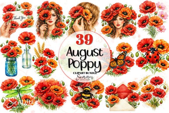 Download August Poppy Watercolor Florals Clipart - August Collection